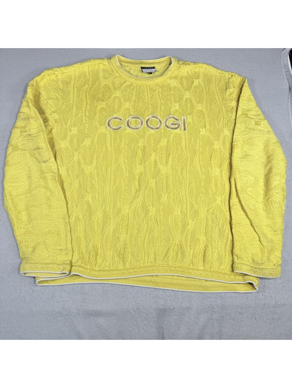 Vintage 90s COOGI Australia Basics 3D Knit Sweater Yellow 4X Mercerised Cotton